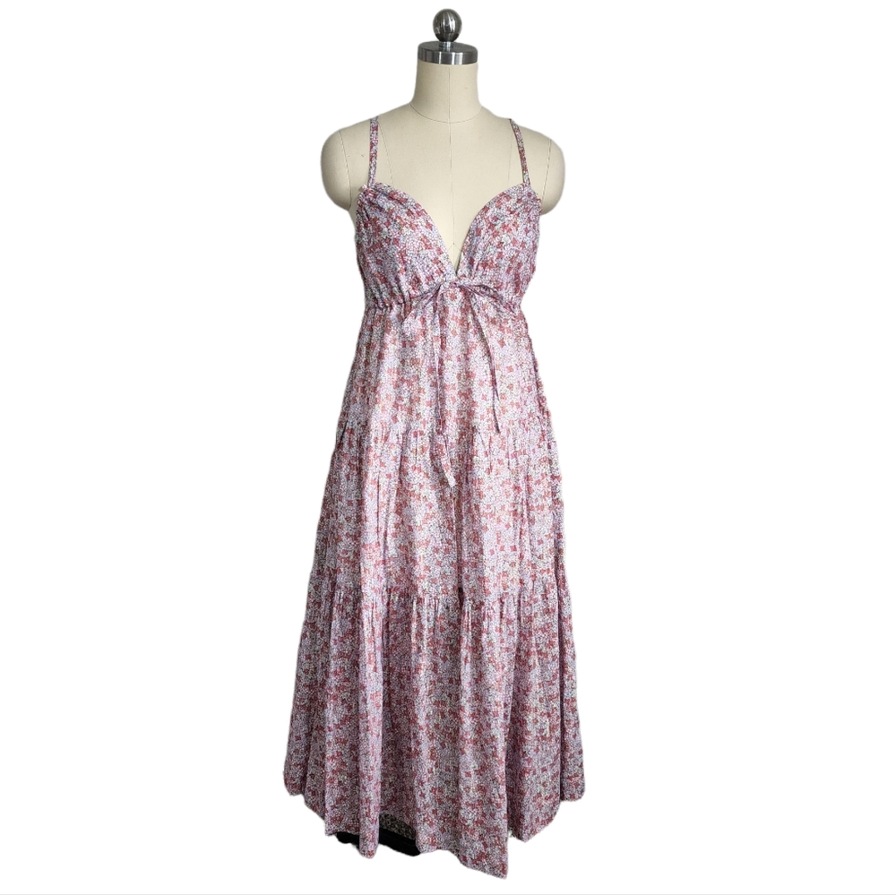 REBECCA TAYLOR Multi Floral smocked ruffle bottom‎ maxi dress size Small